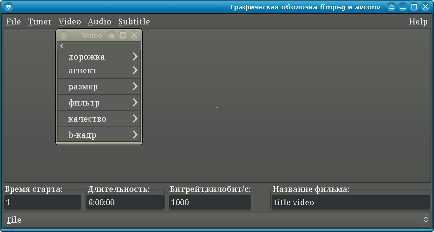 Внешний вид программы оболочки ffmpeg